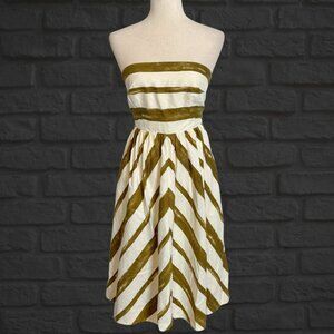 Anthropologie Moulinette Soeurs Strapless A-Line Dress Ivory Green Stripes Sz 0